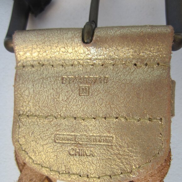 New Fossil Women Medium Gold Metallic Leather Woven Wide Belt Brass Buckle NWT main image 11